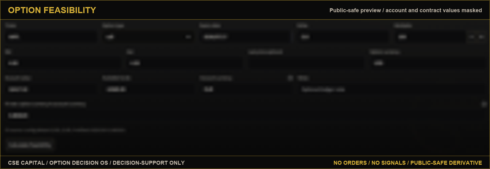 Public-safe Option Feasibility preview showing contract fit and account context.