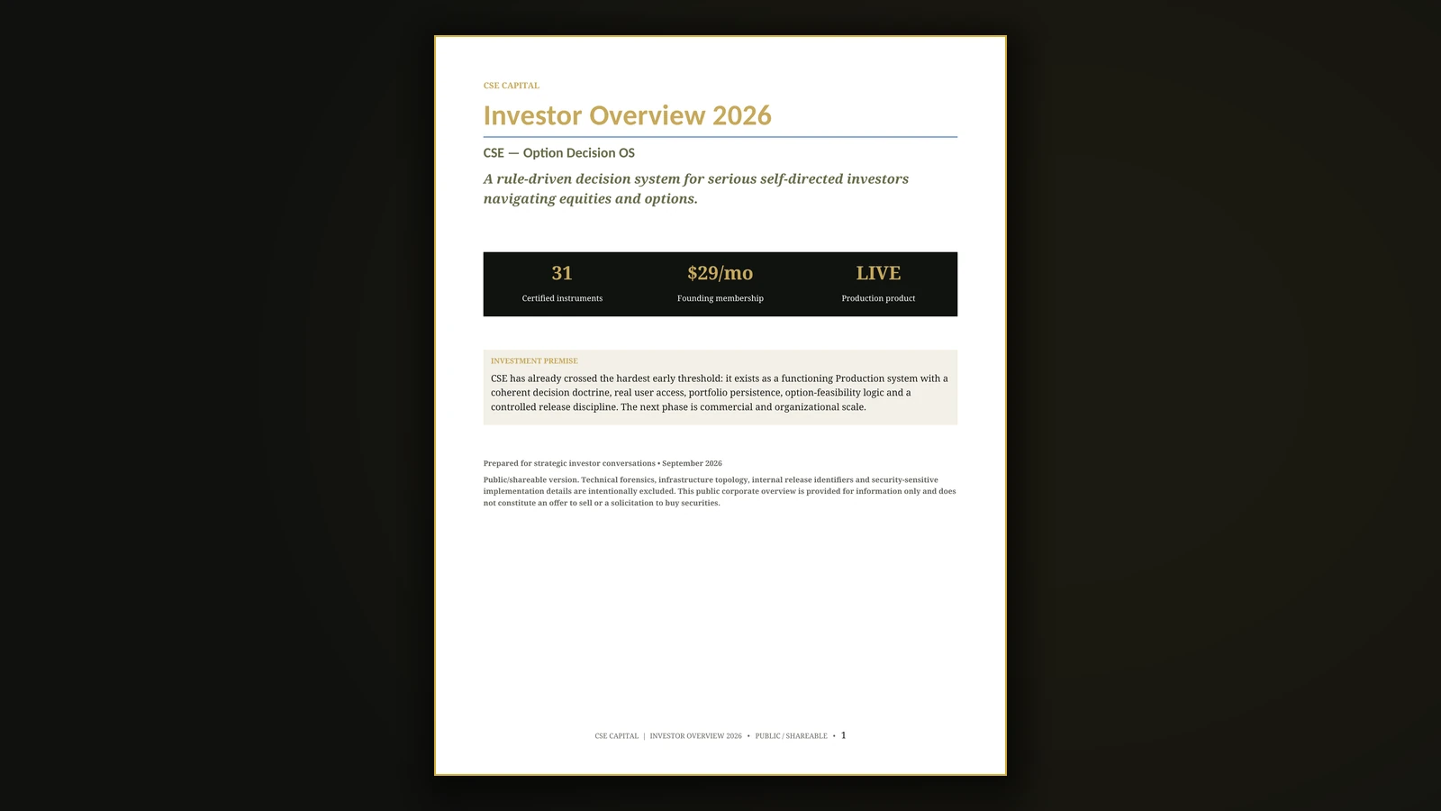 Cover preview of CSE Capital — Investor Overview 2026.